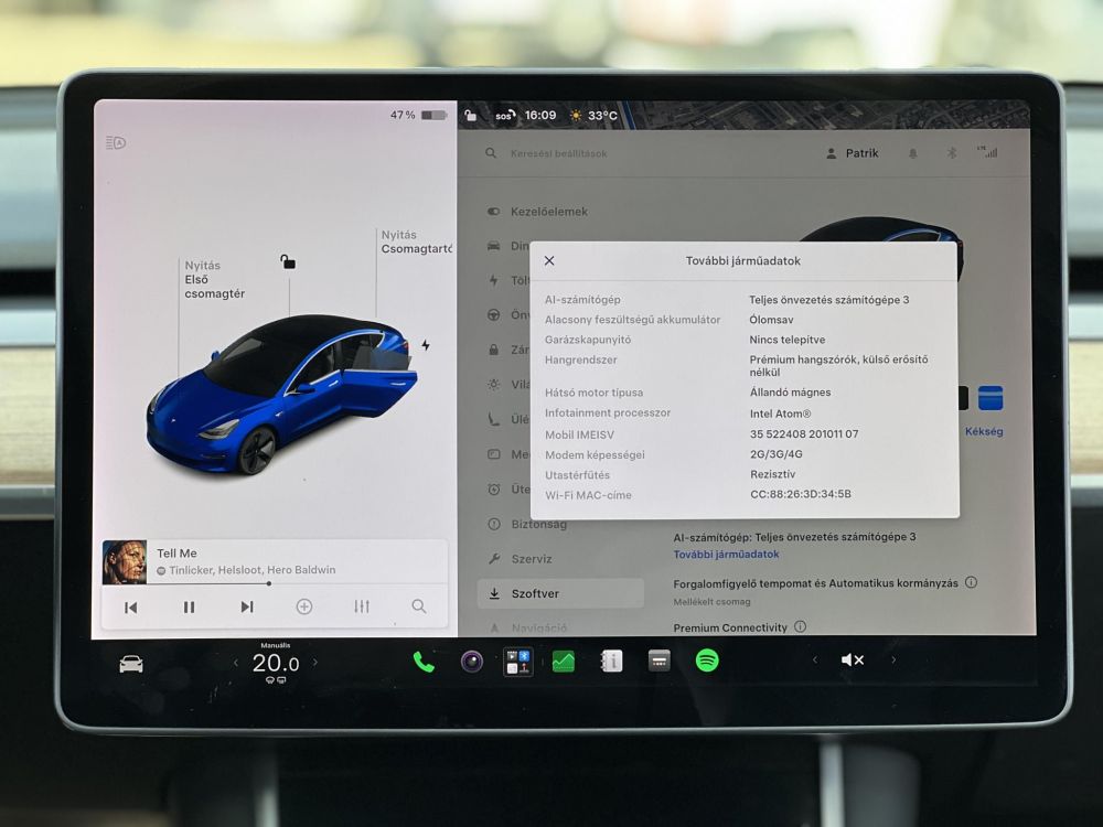 TESLA MODEL 3 Standard Range Plus Aut 123e km. garanciális akkumulátor és hajtás. magyar rendszámos!