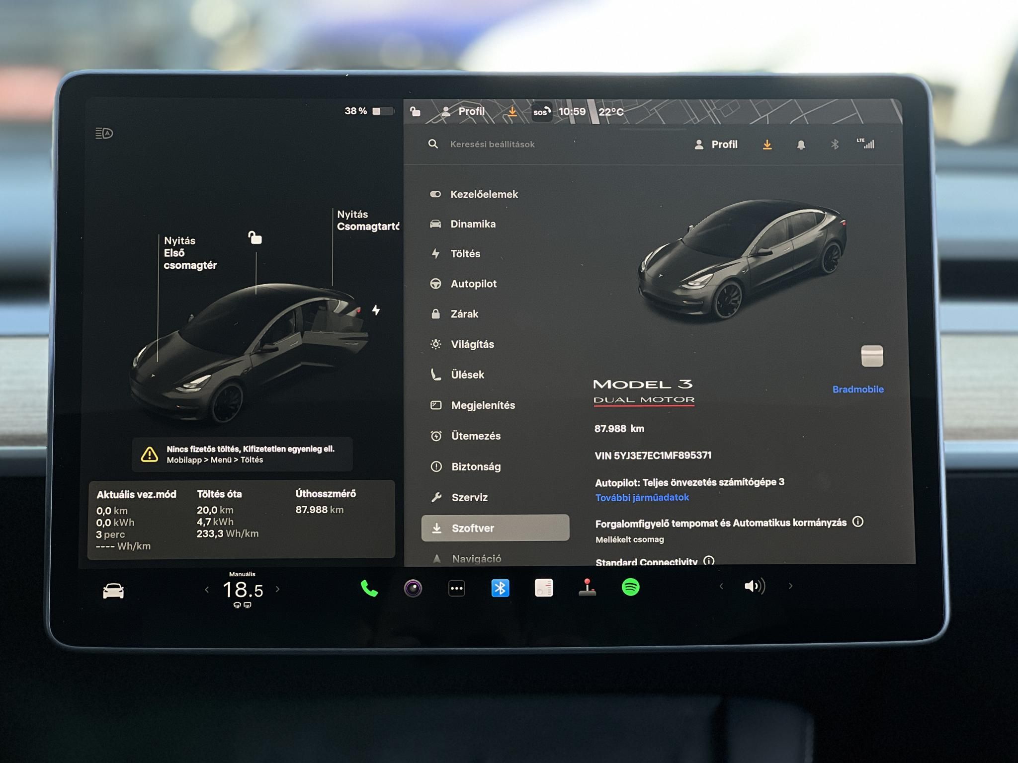 TESLA MODEL 3 Performance AWD (Automata) 87e km. mátrix LED. hőszivattyú. garanciális. téli-nyári kerék szett!