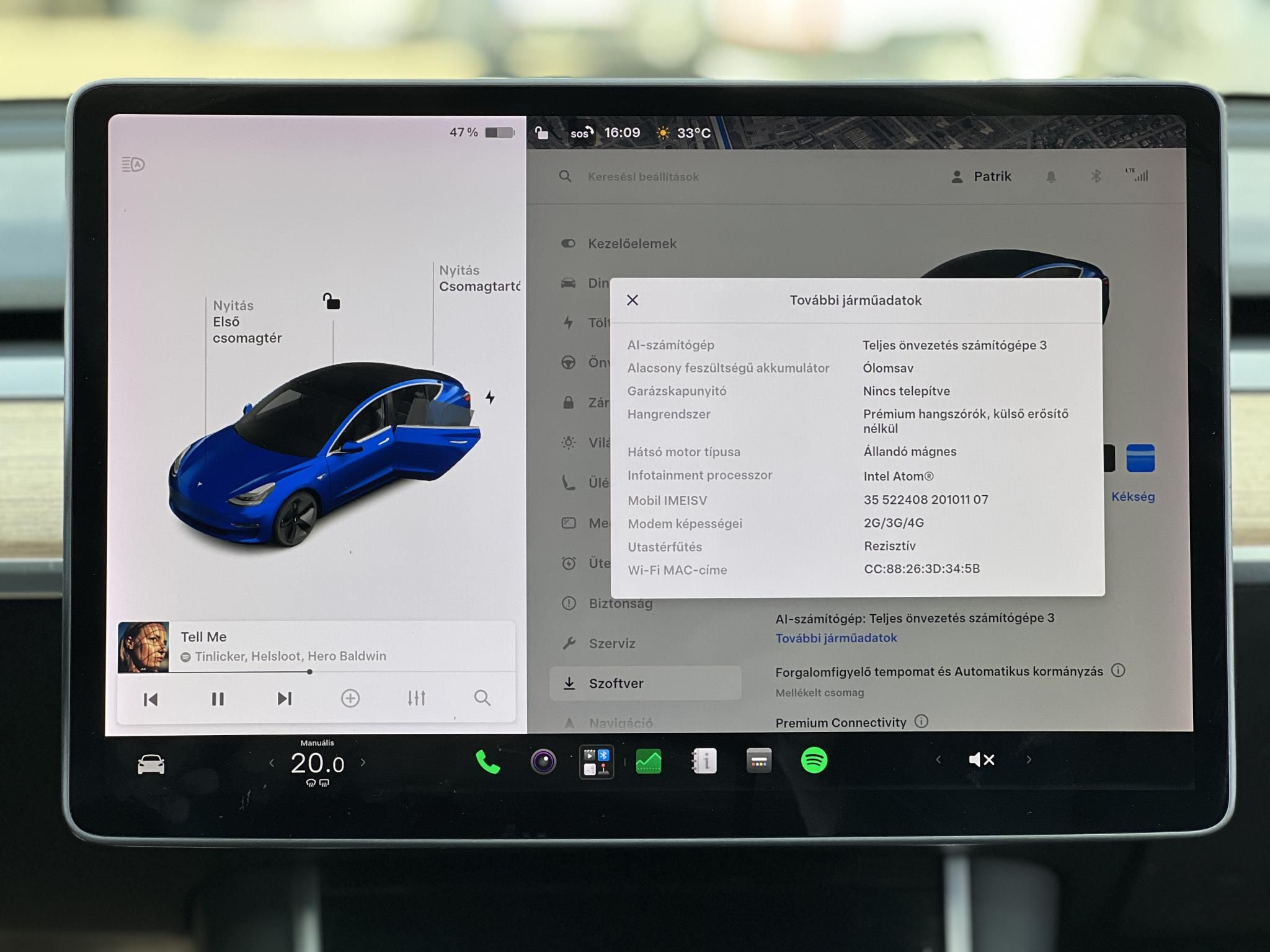 TESLA MODEL 3 Standard Range Plus Aut 123e km. garanciális akkumulátor és hajtás. magyar rendszámos!